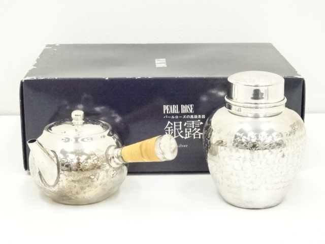 開新堂　パールローズ　銀仕上急須・茶壷2点セット（箱付）